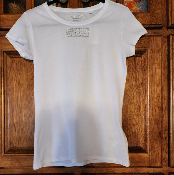 NEW Guess White Embellished Short Sleeve Tee Size M - Picture 6 of 9